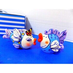 NEW Diane Blue Sky Clay Works Fancy Fish  Salt & Pepper Shakers Anthropomorphic